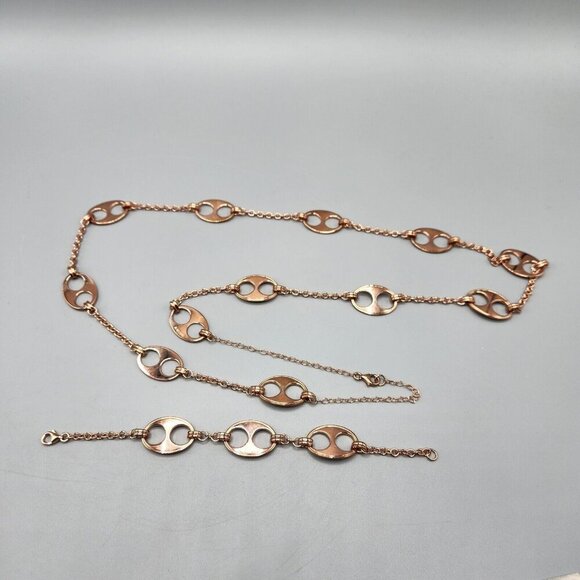 Unbranded Jewelry - Anchor Chain Necklace Bracelet Set 925 Sterling Silver R Mark 66g Rose Gold Tone